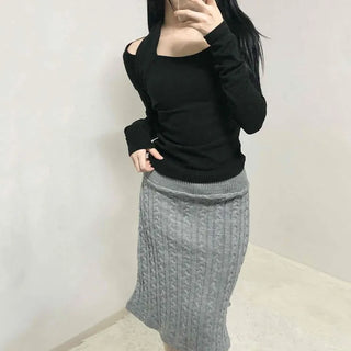 Shoulder Cutout Slim Fit Square Neck Long Sleeve Tee