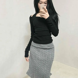 Cable Knit Slim Fit Mermaid Midi Skirt