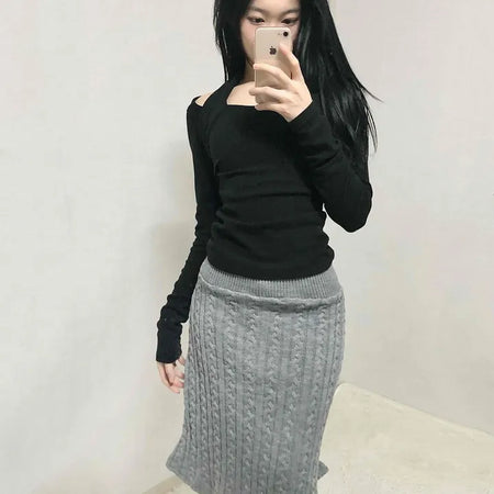 Cable Knit Slim Fit Mermaid Midi Skirt
