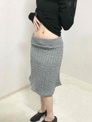 Cable Knit Slim Fit Mermaid Midi Skirt