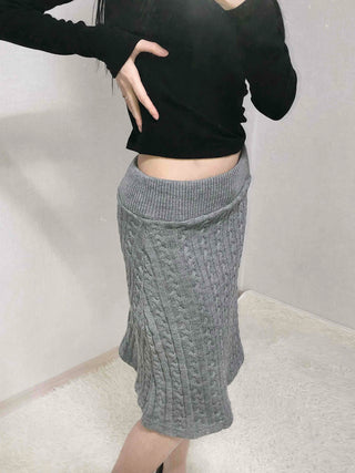 Cable Knit Slim Fit Mermaid Midi Skirt