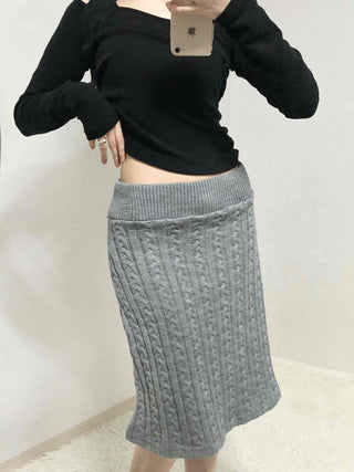 Cable Knit Slim Fit Mermaid Midi Skirt