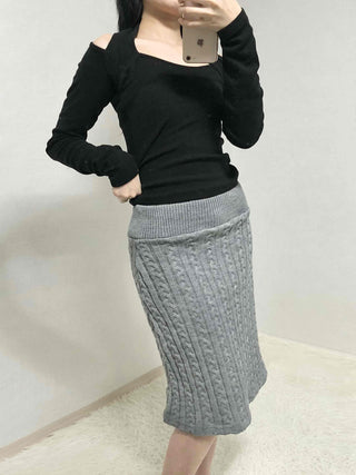 Cable Knit Slim Fit Mermaid Midi Skirt