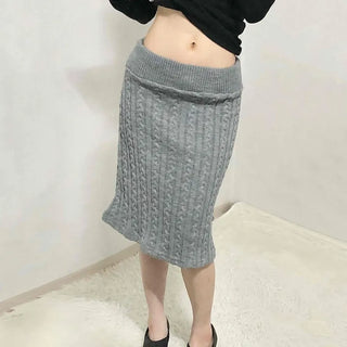 Cable Knit Slim Fit Mermaid Midi Skirt