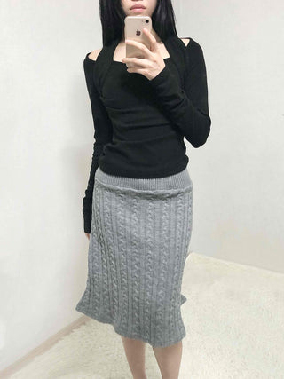 Cable Knit Slim Fit Mermaid Midi Skirt