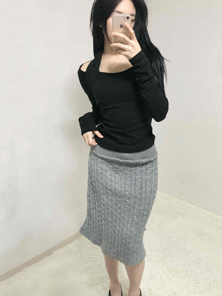 Cable Knit Slim Fit Mermaid Midi Skirt