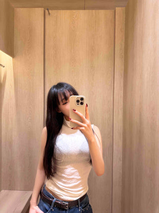 Angora Turtleneck Slim Ribbed Sleeveless Knit