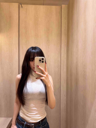 Angora Turtleneck Slim Ribbed Sleeveless Knit