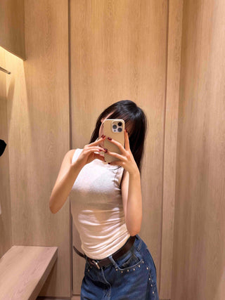 Angora Turtleneck Slim Ribbed Sleeveless Knit