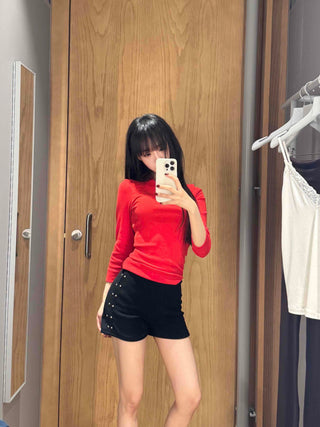 Side Double Stud Slim Fit Mini Shorts