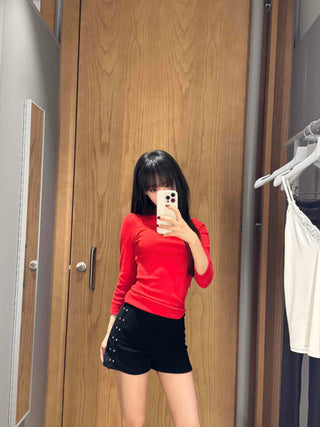Side Double Stud Slim Fit Mini Shorts