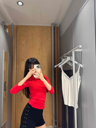 Side Double Stud Slim Fit Mini Shorts
