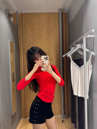 Side Double Stud Slim Fit Mini Shorts