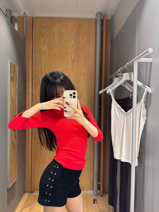 Side Double Stud Slim Fit Mini Shorts