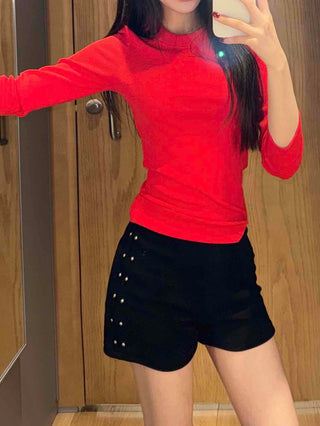 Side Double Stud Slim Fit Mini Shorts
