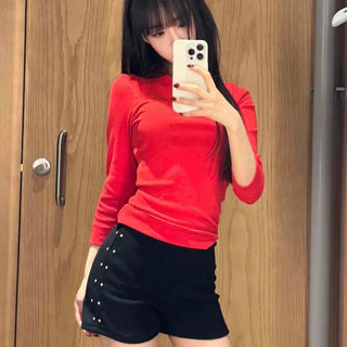 Side Double Stud Slim Fit Mini Shorts