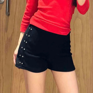 Side Double Stud Slim Fit Mini Shorts