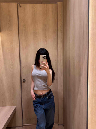 Soft Texture Simple Crop Slim Fit Sleeveless Top
