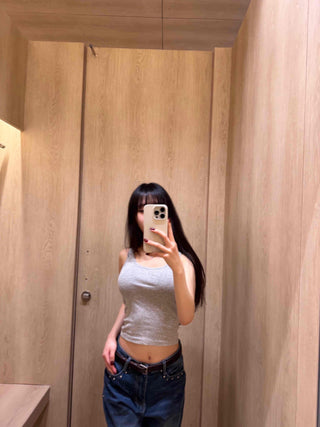 Soft Texture Simple Crop Slim Fit Sleeveless Top