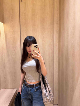 Soft Texture Simple Crop Slim Fit Sleeveless Top