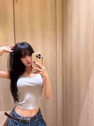 Soft Texture Simple Crop Slim Fit Sleeveless Top