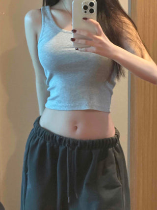 Soft Texture Simple Crop Slim Fit Sleeveless Top