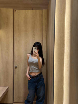 Soft Texture Simple Crop Slim Fit Sleeveless Top