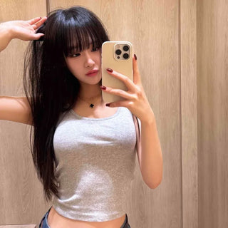 Soft Texture Simple Crop Slim Fit Sleeveless Top