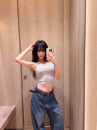 Soft Texture Simple Crop Slim Fit Sleeveless Top