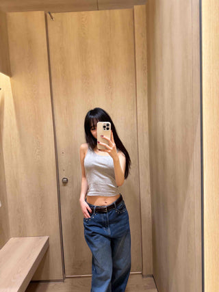 Soft Texture Simple Crop Slim Fit Sleeveless Top