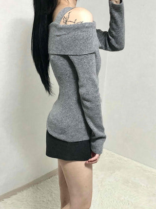 Layered Collar Washed Bob Turtleneck Knit