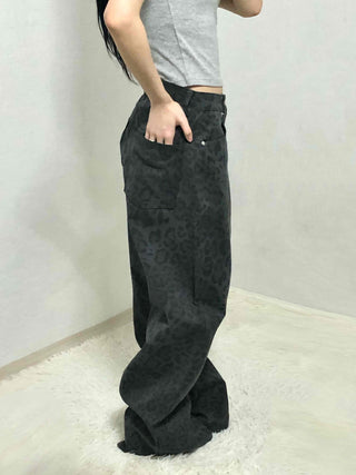 High-waisted straight-wash denim pants