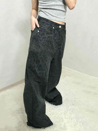 High-waisted straight-wash denim pants