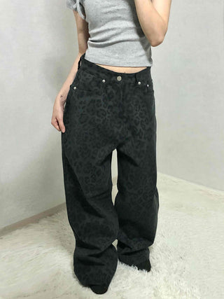 High-waisted straight-wash denim pants