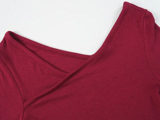 Leon Asymmetrical Boat Neck Slit Button Long Sleeve T-shirt