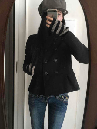 Basic Regular Fit Mandarin Collar Wool Double Coat