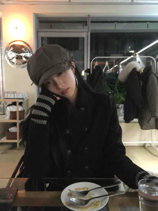 Basic Regular Fit Mandarin Collar Wool Double Coat