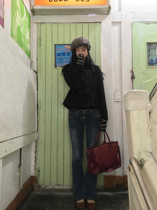 Basic Regular Fit Mandarin Collar Wool Double Coat