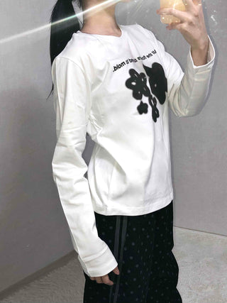 Flower Graphic Lettering Round Long Sleeve T-shirt