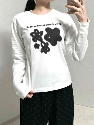 Flower Graphic Lettering Round Long Sleeve T-shirt