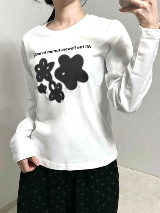 Flower Graphic Lettering Round Long Sleeve T-shirt