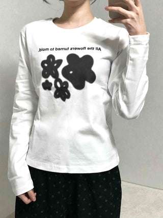 Flower Graphic Lettering Round Long Sleeve T-shirt