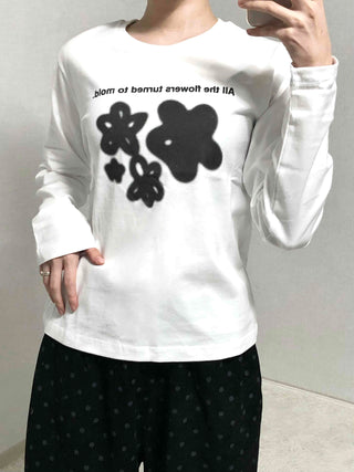 Flower Graphic Lettering Round Long Sleeve T-shirt