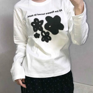Flower Graphic Lettering Round Long Sleeve T-shirt
