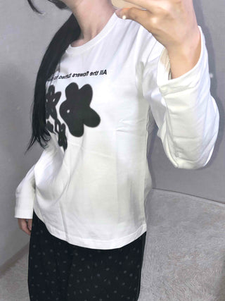 Flower Graphic Lettering Round Long Sleeve T-shirt
