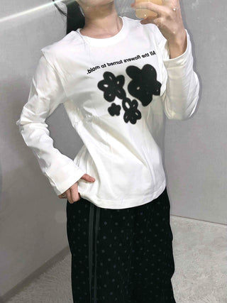 Flower Graphic Lettering Round Long Sleeve T-shirt