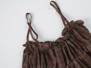 Vert check frill sleeveless blouse