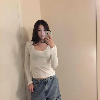 Delicate Fit Slim Square Neck Ribbed Long Sleeve Tee