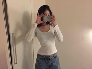 Delicate Fit Slim Square Neck Ribbed Long Sleeve Tee