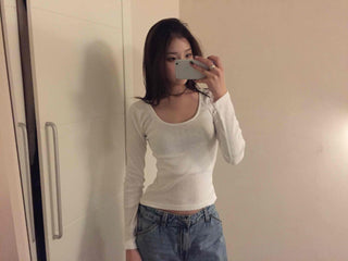 Delicate Fit Slim Square Neck Ribbed Long Sleeve Tee